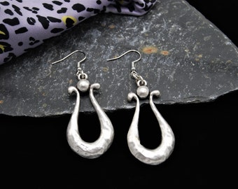 Antique Silver Statement Drop Earrings, Silver Large Dangling Earrings, Gift For Her, Abstract Silver Earrings, Boho Earrings