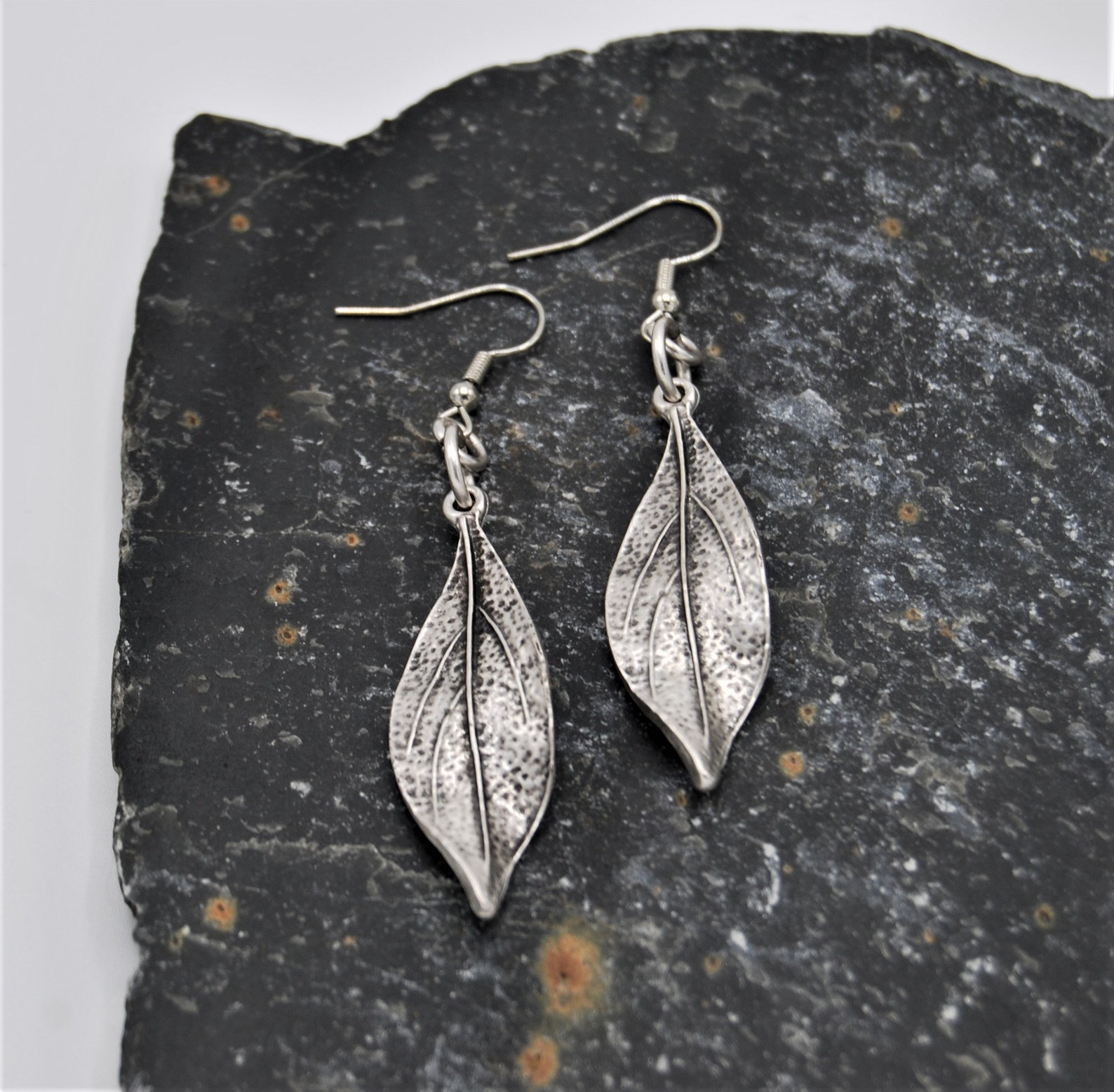 Antique Silver Leaf Drop Earrings Silver Dangling Earrings Etsy