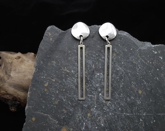 Pendientes de plata antiguos, pendientes geométricos de plata, pendientes de plata grandes, pendientes de plata grandes, pendientes de declaración, regalo para ella