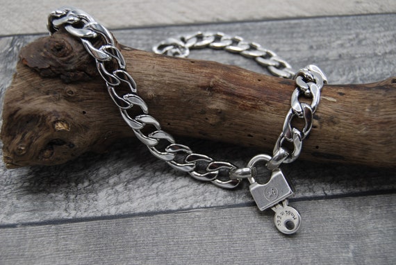 CALEE　Padlock silver wallet chain Sterling Silver Padlock Diamond Wallet Chain