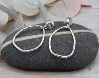 925 Sterling Silver Plated Organic Drop Earrings, Irregular Circle Stud