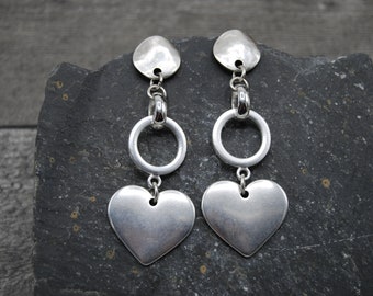 Silver Plated Heart Charm Earrings: Boho Statement Jewelry