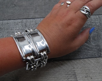 Statement Silver Bracelet, Wide Silver Cuff Bracelet, Silver Toggle Clasp Bracelet, Chunky Silver Bracelet, Gift For Her, Heavy Bracelet