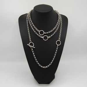Stainless Steel Wrap Necklace: Silver Rolo Chain Toggle Clasp