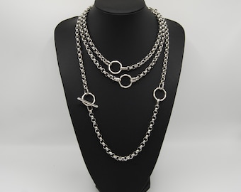 Stainless Steel Wrap Necklace: Silver Rolo Chain Toggle Clasp