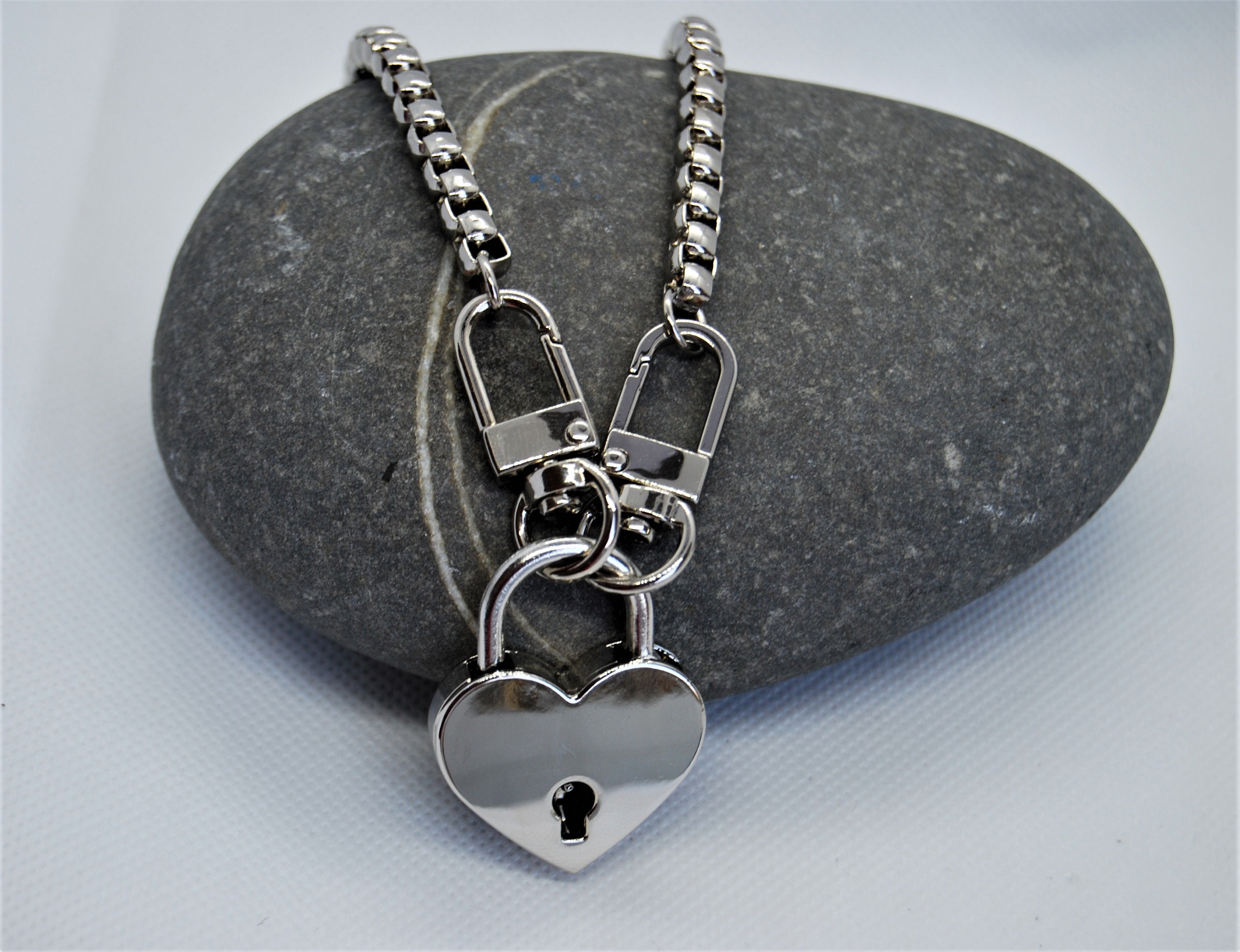 Stainless Steel Chunky Box Chain Heart Padlock Chunky Box