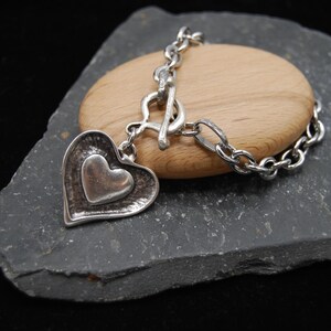 Silver Link Bracelet, Heart Charm Bracelet, Silver Heart Bracelet, Stacking Bracelet, Charm Bracelet, Heart Jewellery, Gift For Her, Heart