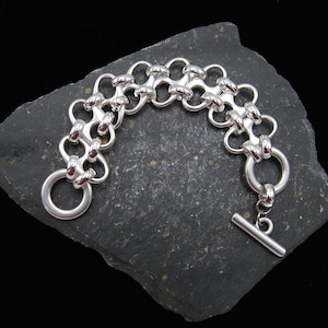Antique Silver Large Link Bracelet: Statement Toggle Clasp
