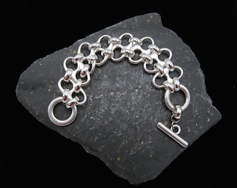 Statement Silver Plated Link Bracelet: Chunky Toggle Clasp, Antique Finish