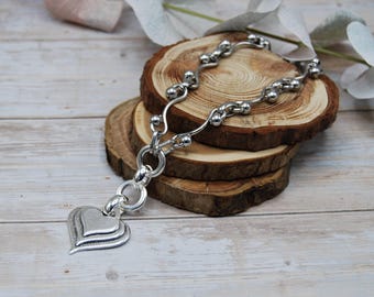 Silver Triple Heart Pendant Necklace – Stainless Steel Chain, Valentine’s Gift