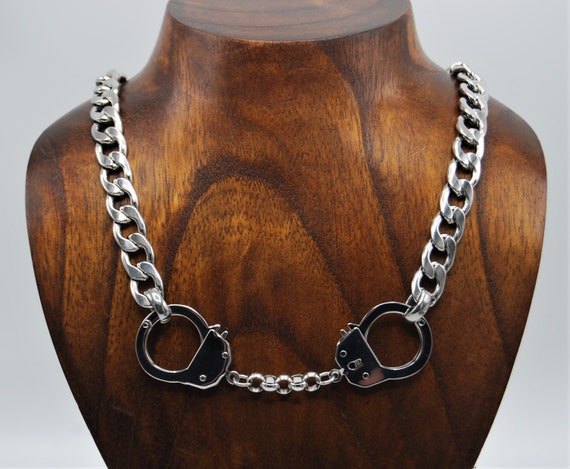 Stainless Steel Unisex Large Handcuff Necklace Statement Silver