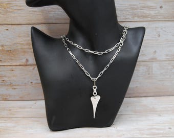 Layered Silver Necklace Set, Heart Pendant Stacking Chains