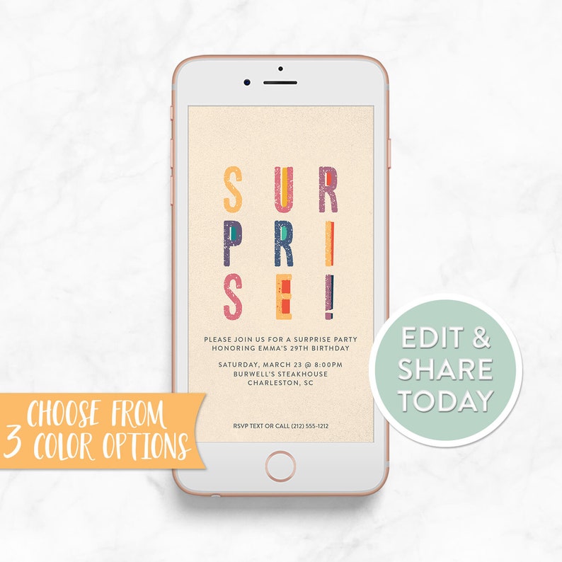 Electronic Invitation Surprise Party 3 Styles Etsy