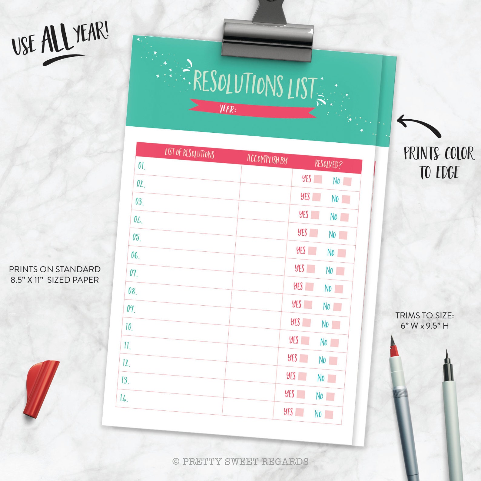 New Years Resolution List Printable | Etsy