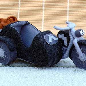 Cartamodello per cucire una moto con sidecar - PDF - progetto di artigianato in feltro - download immediato