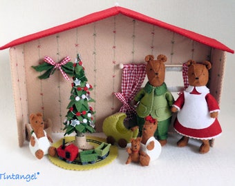 Complete Christmat Bear pattern set - House, father and Mother Bear and Little bears with toys - PDF patterns - instand download