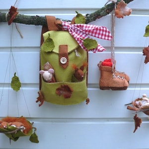 Conjunto de patrones de decoración otoñal: Zapatos de senderismo, mochila, ratones y ardillas (PDF) - costura a mano