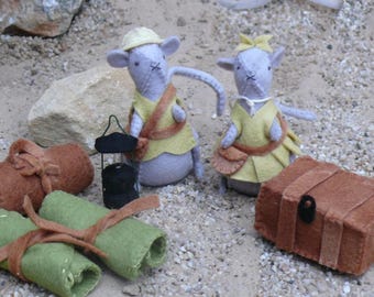 Mice in camping and safari outfit with camping gear  - PDF pattern - instand download