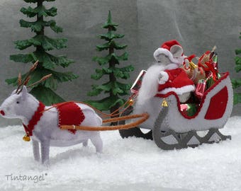 Santa Mouse with Reindeer and Sleigh - PDF felt pattern - instant download