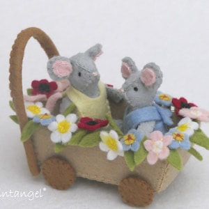 Blumenwagen mit Babymäusen - PDF Filzanleitung