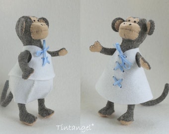 Monkey sewing Pattern - PDF -  Felt toy animal - dressed animal