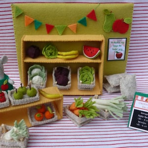 Molde para costura de loja de frutas e verduras - PDF - projeto de artesanato em feltro - loja de brinquedos