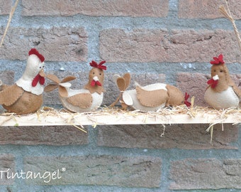 Rooster with Hens - PDF felt pattern - Instant download