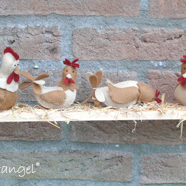 Rooster with Hens - PDF felt pattern - Instant download