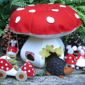 Combi set Mushroom House and Hedgehog car with Mice family - PDF patterns - Instant download.