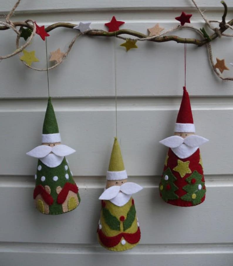 Felt Santa's sewing pattern - three Jolly Santa's - PDF- Christmas decor - download