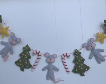 Happy Mice Christmas Garland - PDF felt sewing pattern - instant download