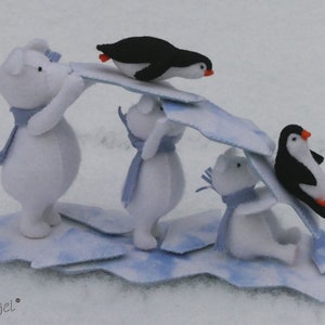 Winter slide - Polar Bears and Penguins - PDF felt pattern - Instant download