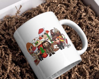 Taza navideña de Harry Potter / Taza de café de 433 ml / Draco, Dumbledore, Harry, Ron y Hermione / Regalo navideño del Mundo Mágico / Taza mágica