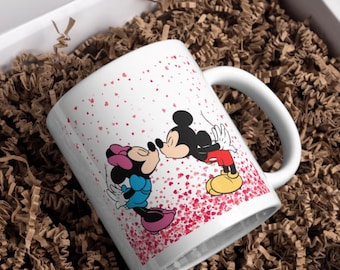 Musse & Mimmi alla hjärtans dag-kaffemugg | Disney kärleksmugg | Söt parpresent | Alla hjärtans dag-mugg | 450 ml kaffemugg