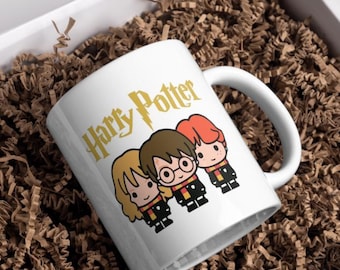 Taza navideña de Harry Potter / Taza de café de 433 ml / Harry, Ron y Hermione / Regalo navideño del Mundo Mágico / Taza navideña mágica