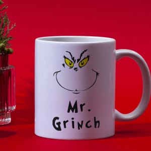 Taza del Sr. Grinch / Taza navideña de 433 ml / Taza navideña con cara de Grinch / Regalo navideño divertido / Taza navideña con temática de Grinch / Taza navideña sarcástica