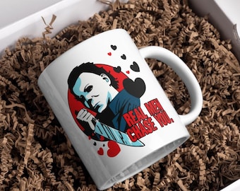 Michael Myers Coffee Mug | Real Men Chase You Mug | Funny Horror Mug | 15oz Halloween Mug | Slasher Movie Gift | Spooky Season Cup