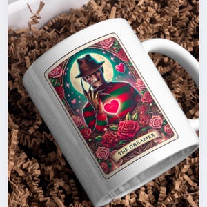 Freddy Krueger 15 oz Coffee Mug | Valentine’s Day Horror Gift | The Dreamer Mug | Horror Movie Lover Gift | Scary Valentine Cup