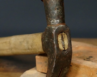 Vintage USSR Hammer: Metal Tool with Hardwood Handle