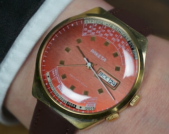 Reloj Raketa URSS: reloj de pulsera mecánico vintage, década de 1980