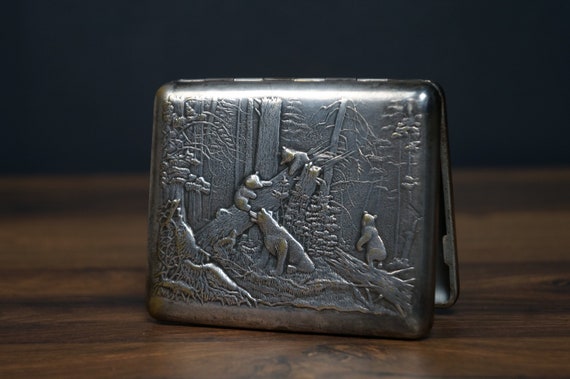 cigarette case, metal cigarette case, vintage ciga