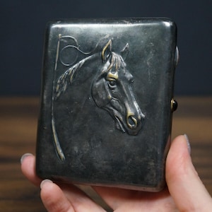 portasigarette, portasigarette in metallo, sigaretta vintage, tabacchiera, portasigarette URSS, accessorio da cowboy, accessorio da cavallo