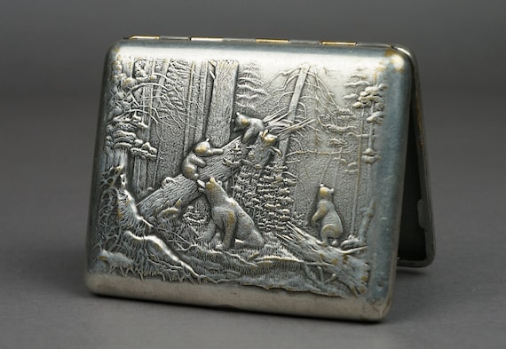 cigarette case, metal cigarette case, vintage ciga