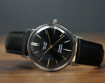 Vintage Watch Poljot de Luxe: USSR Mechanical Wristwatch, Genuine Leather Strap