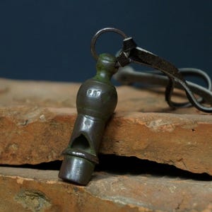whistle, antique whistle, antique scroll, English whistle, vintage whistle, whistle fire, pub decor, metal whistle, militaria
