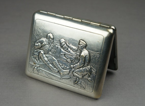 cigarette case, metal cigarette case, vintage ciga