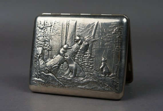 cigarette case, metal cigarette case, vintage ciga