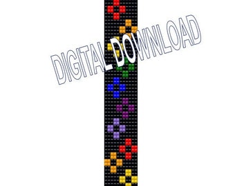 Flowers in chakra colors seed bead loom pattern bracelet
