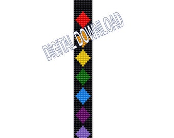 Diamonds in chakra colors  seed bead loom pattern bracelet