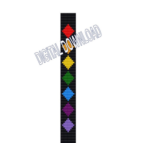 Diamonds in chakra colors  seed bead loom pattern bracelet